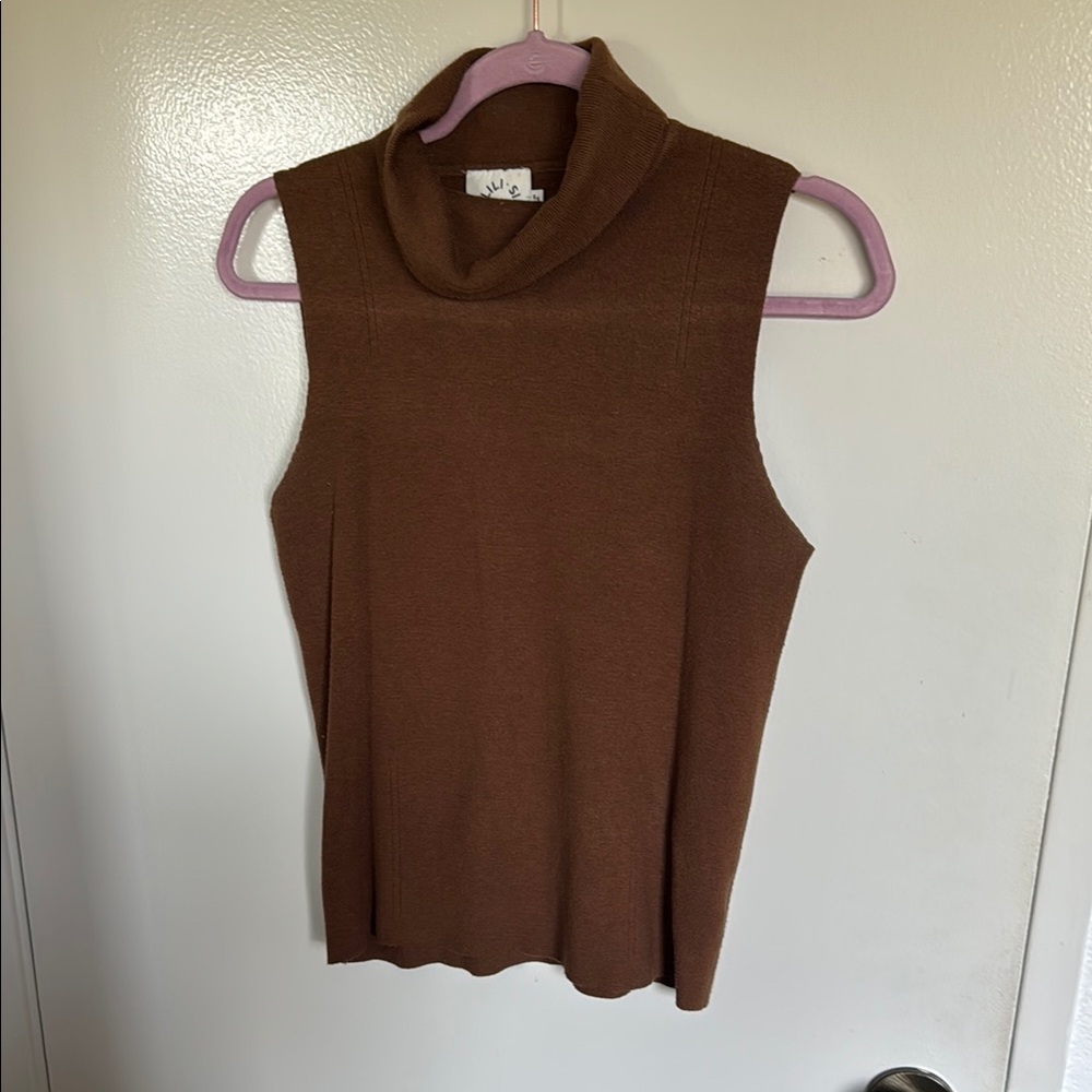 Brown Sleeveless Turtleneck Sweater